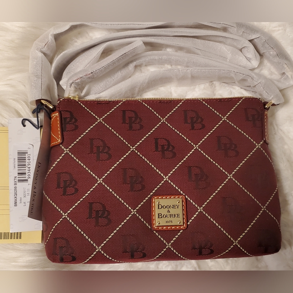 New Dooney & Bourke Burgundy Quilted Signature Pouchette crossbody bag